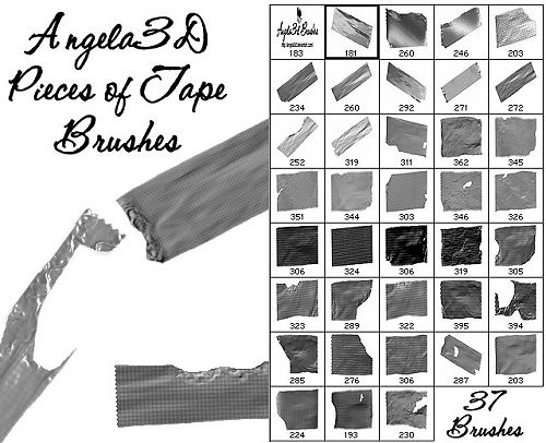 Набор из 37 кисточек из различных порванных и сморщенных кусочков ленточных кисточек, выполненных в Photoshop 7